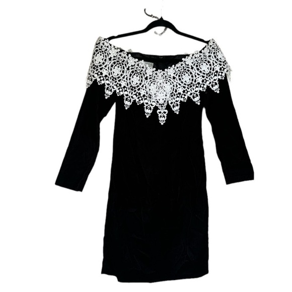 Scott McClintock dress velvet lace vintage sz 8 off the shoulder lined - Picture 1 of 8